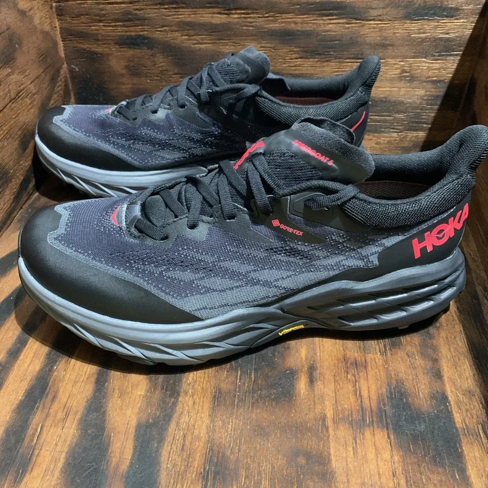 Hoka One One Womens Speedgoat 5 GTX Spike Trail Running Shoes 9.5B Black Hiking